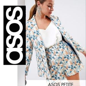 ASOS DESIGN Petite tailored jacquard wisteria floral Blazer & short two-piece